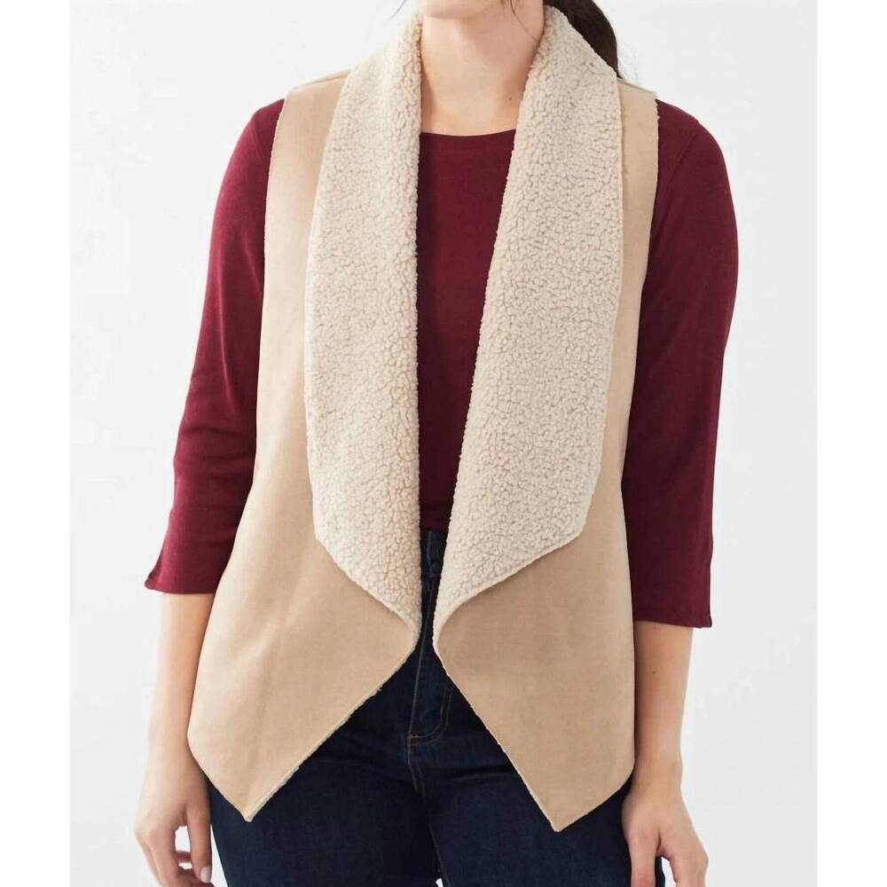 NEW FDJ faux suede sherpa lined vest in tan